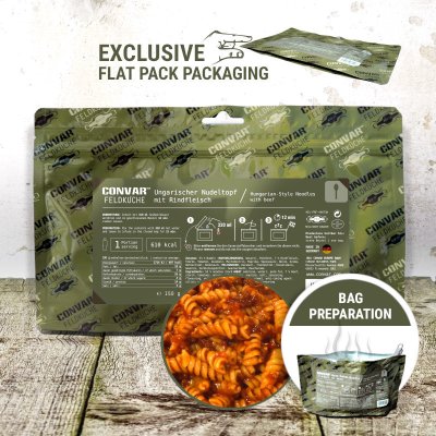 Convar Emergency Food | Ungarsk gryde med oksekød og nudler | Frysetørret mad | 150 g