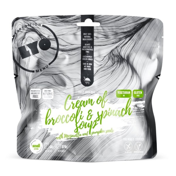 LyoFood | Cream of broccoli and spinach soup with Mozarella and pumpkin seeds | Frysetørret mad | 60g