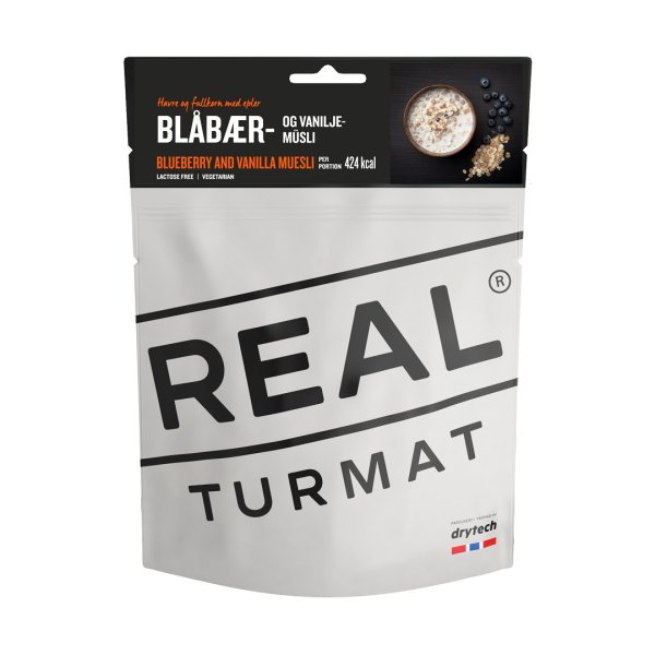 Real Turmat | Blåbær- og vaniljemüsli | Frysetørret mad | 112g