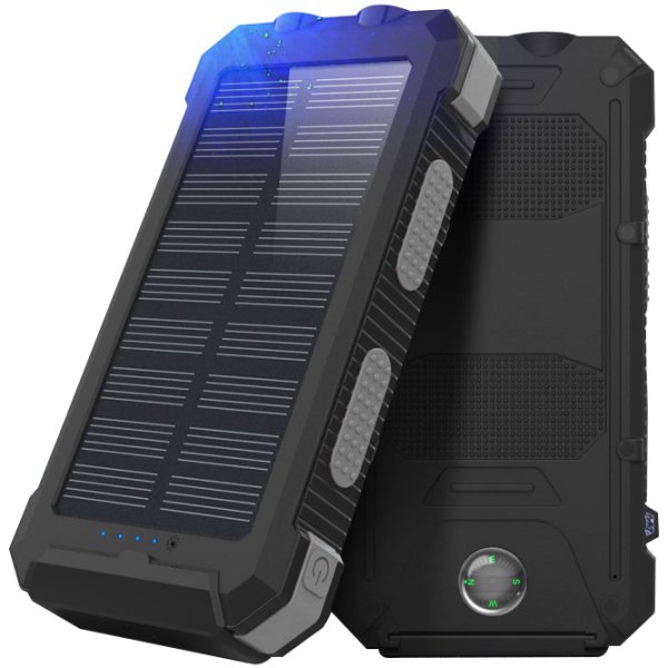 Powerbank 20.000 mAh med solcelle 2 x USB