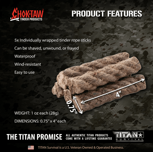Titan Survival Choktaw vokset jutesnor til tændstikker