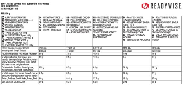 ReadyWise 80 portioner kød- og risspand | Frysetørret mad | 1730g