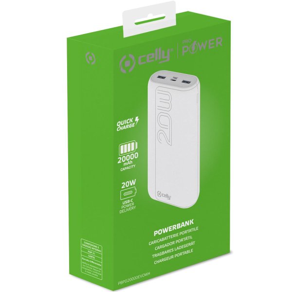 Celly bærbar powerbank 20000 mAh hvid