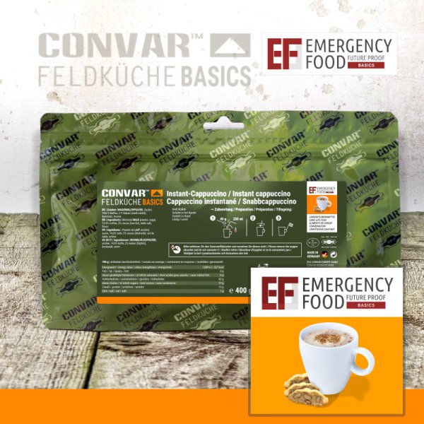 Convar Emergency Food | Basic Instant Cappuccino | Frysetørret mad | 400g