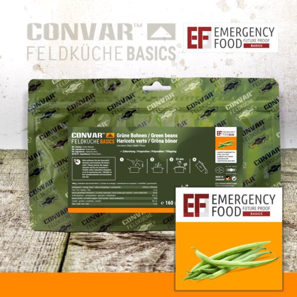 Convar Emergency Food | Emergency Grønne bønner | Frysetørret mad | 160g