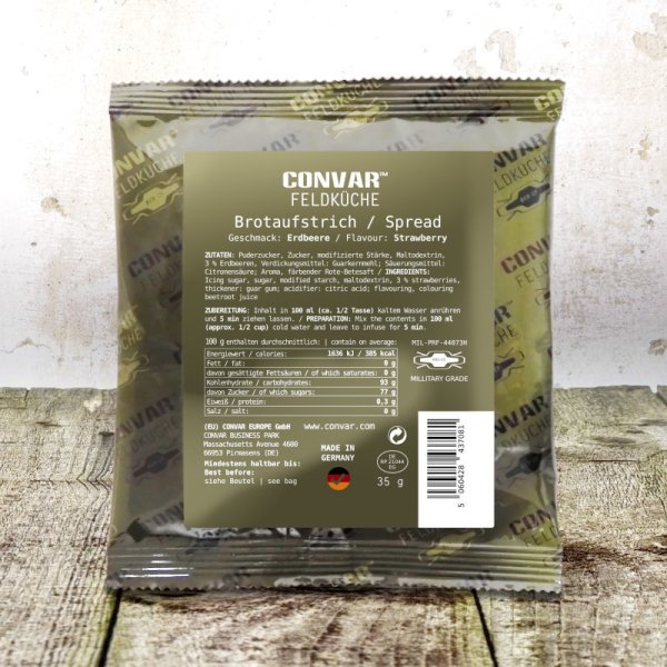 Convar Emergency Food | Strawberry Jam 35g 10 års holdbarhed | Hæfteklammer | 35g