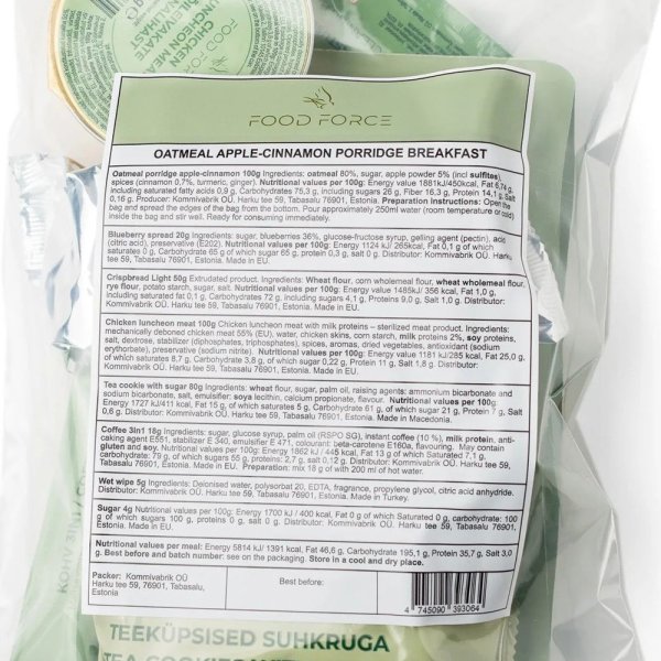Food Force | Havregryn æble-kanelgrød morgenmadsration | Frysetørret mad | 377g