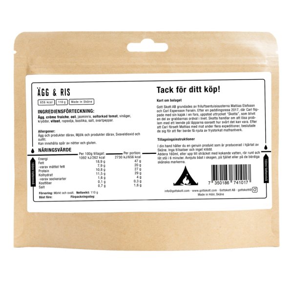 Gott Skott | Æg og ris frysetørret | Udendørs mad | 110 g