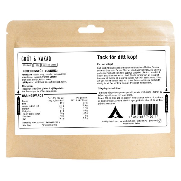 Gott Skott | Grød & Kakao | Outdoor Food | 160g