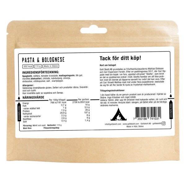 Gott Skott | Pasta Bolognese | Udendørs mad | 110g