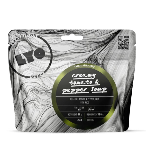 LyoFood | Fløde af tomat- og pebersuppe med ris | Frysetørret mad | 60g